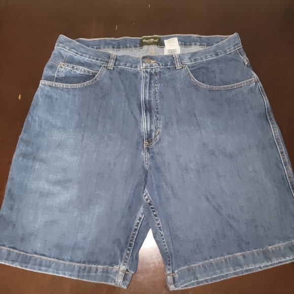 Denim Cargo Carpenter Relax Fit Eddie Bauer Dad Shorts Size 38 - Picture 2 of 8